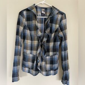 Free People Vintage Blue and Gray Plaid Blazer